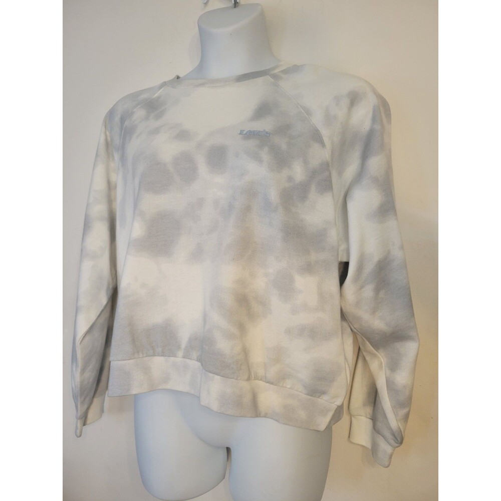 Levi's Sweatshirt Womens 1X Long Sleeve Blue White Tie-Dye Shirt Cropped Nwt
